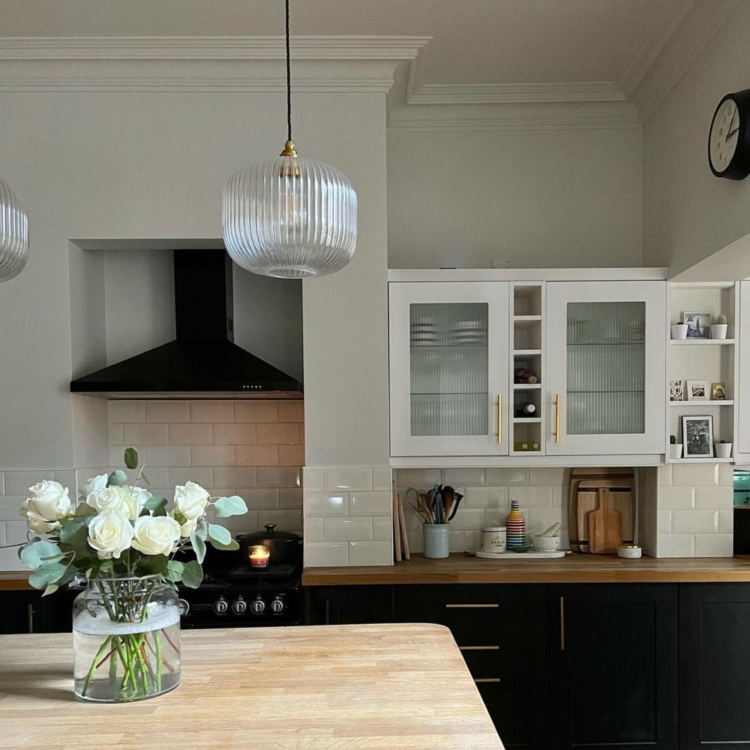 example of swan neck plaster cornice fitted in a kitchen 