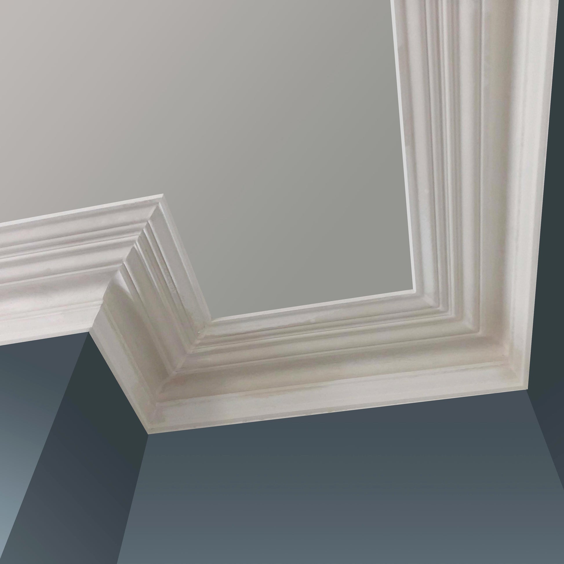 technical image of Victorian Swan Neck Cornice on a blue wall- 130mm