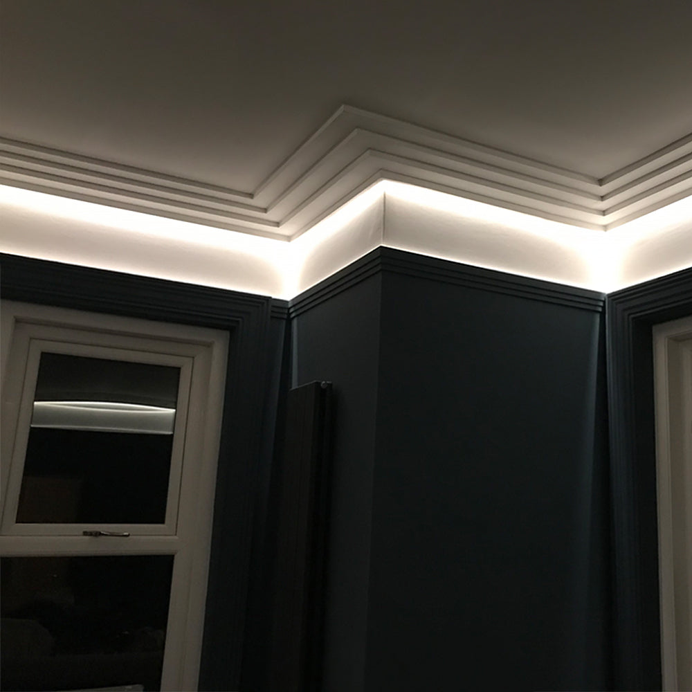 Art Deco Plaster Coving illuminated by strip LED's - Drop 90MM