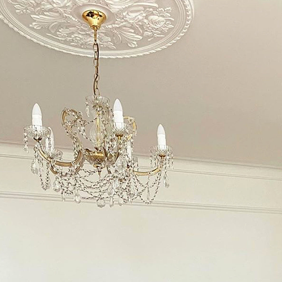 Wild Rose Plaster Ceiling Rose with chandelier