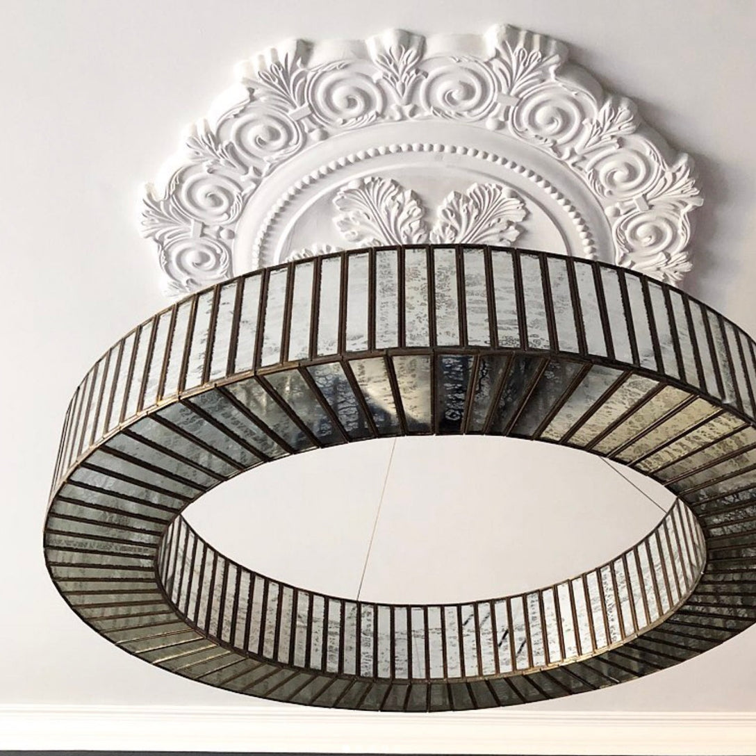 large Victorian Plaster Ceiling Rose shown with modern light shade 850mm dia. 