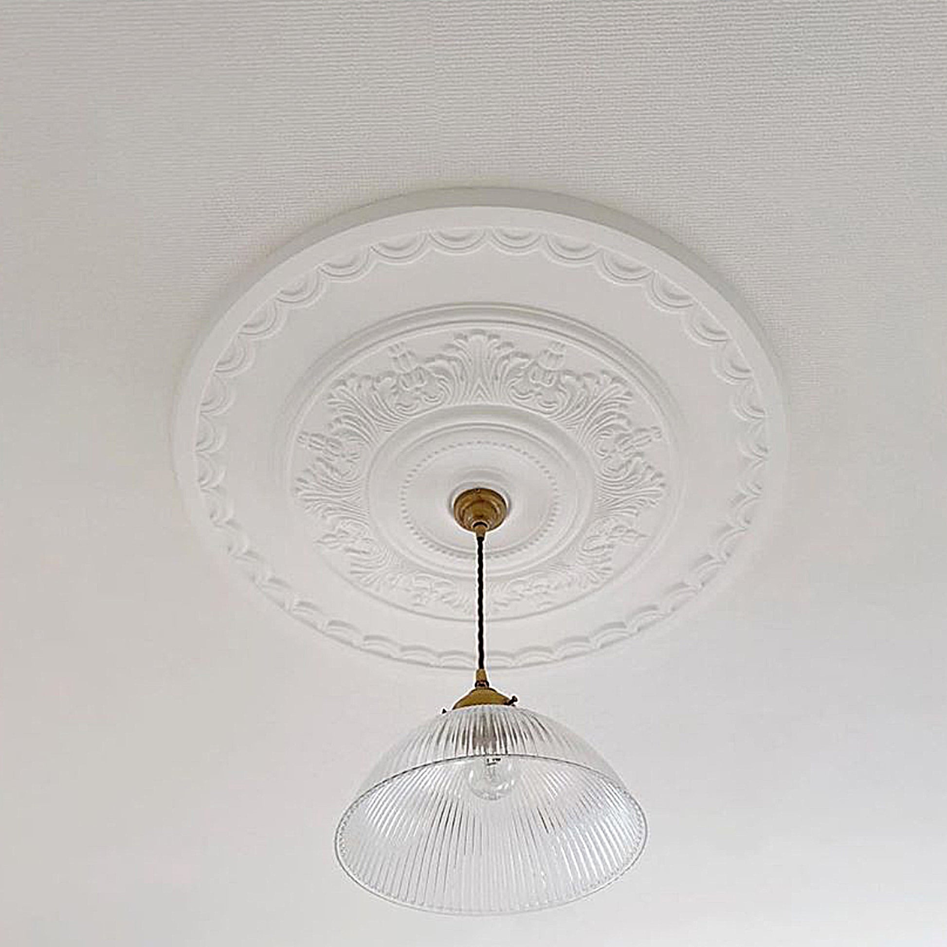 Acanthus Leaf Plaster Ceiling Rose in white room