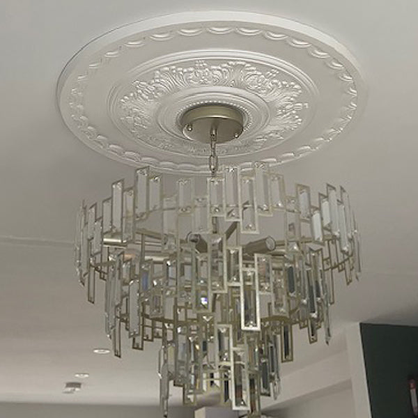 Acanthus Leaf Plaster Ceiling Rose with chandelier