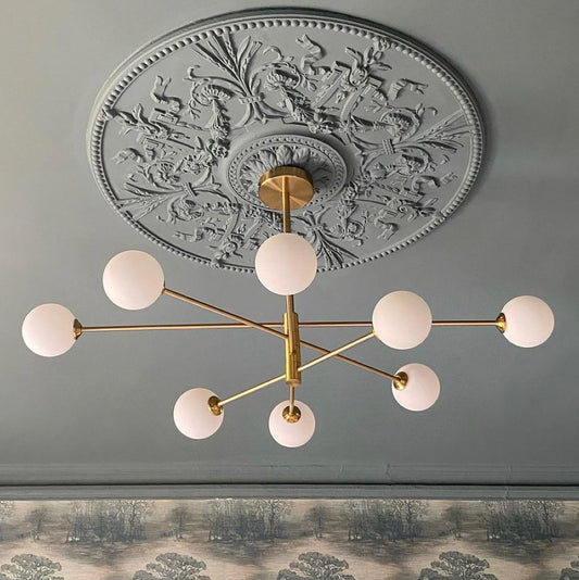 Large Plaster Ceiling Rose with gold light fitting