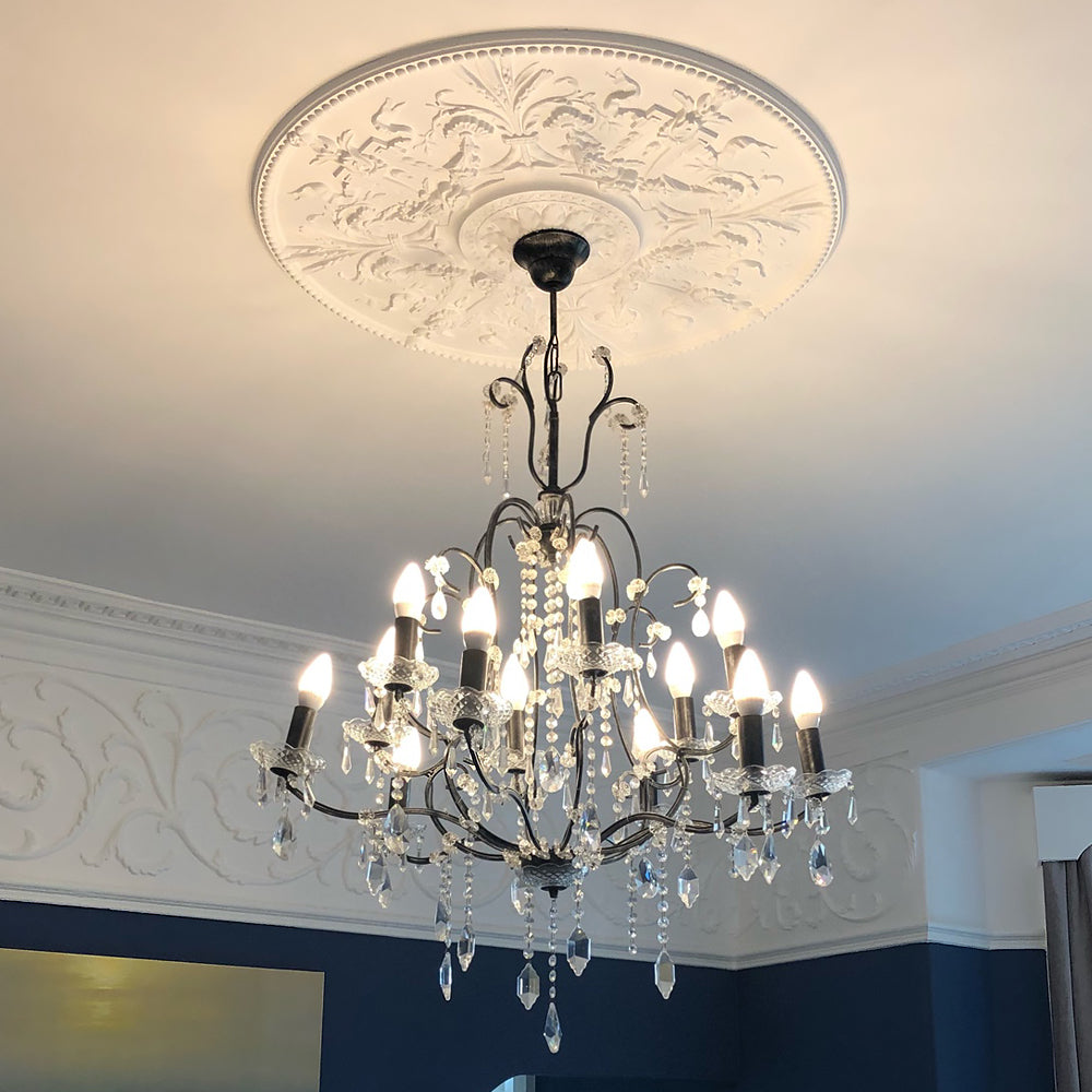 Large Plaster Ceiling Rose with chandelier