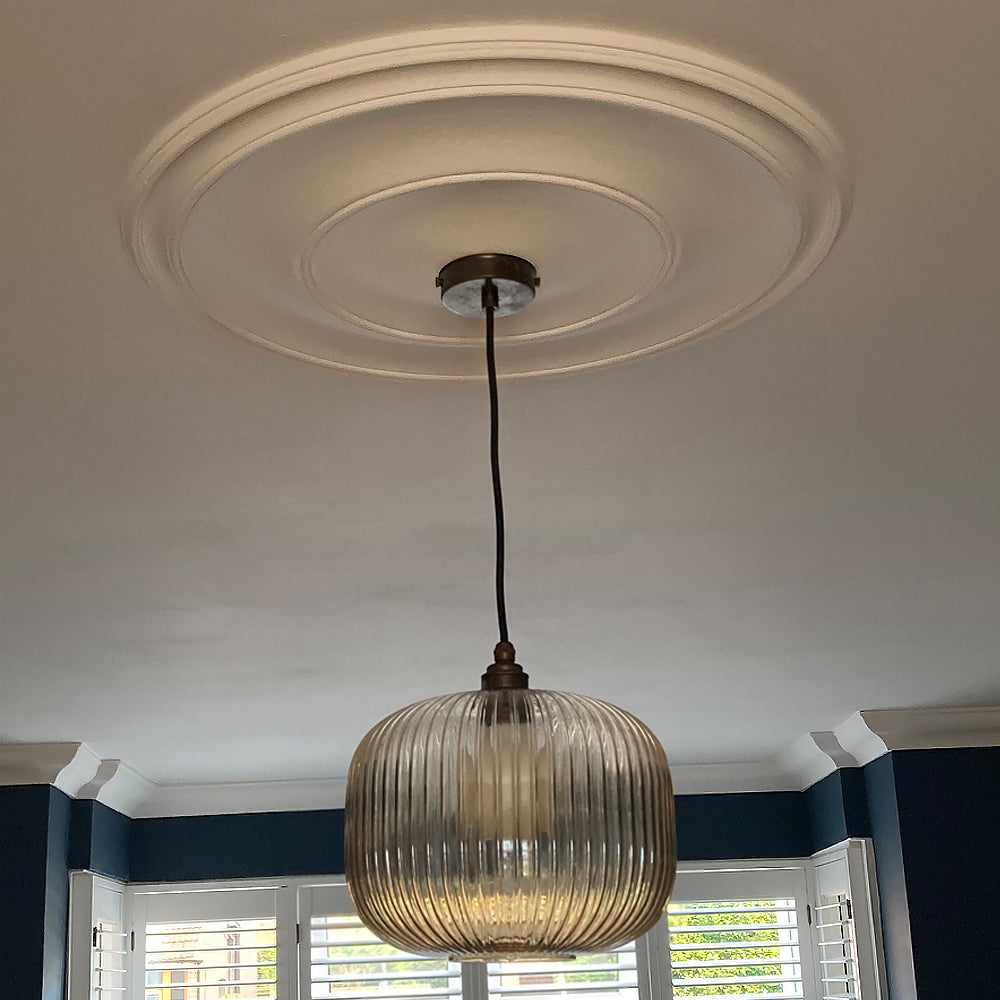 Large Plain Spun Plaster Ceiling Rose with simple light fitting