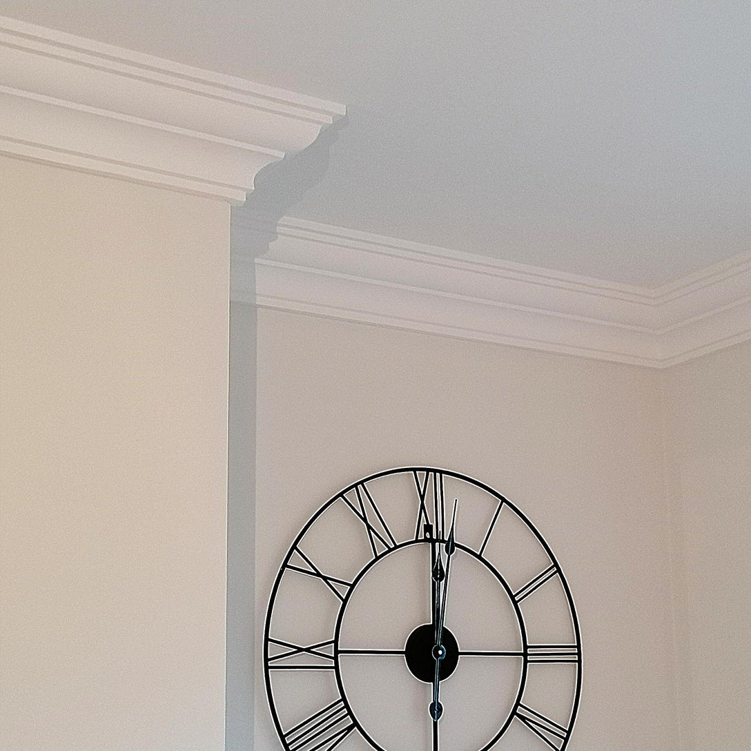 Victorian style Plaster Coving shown in living room - 110mm