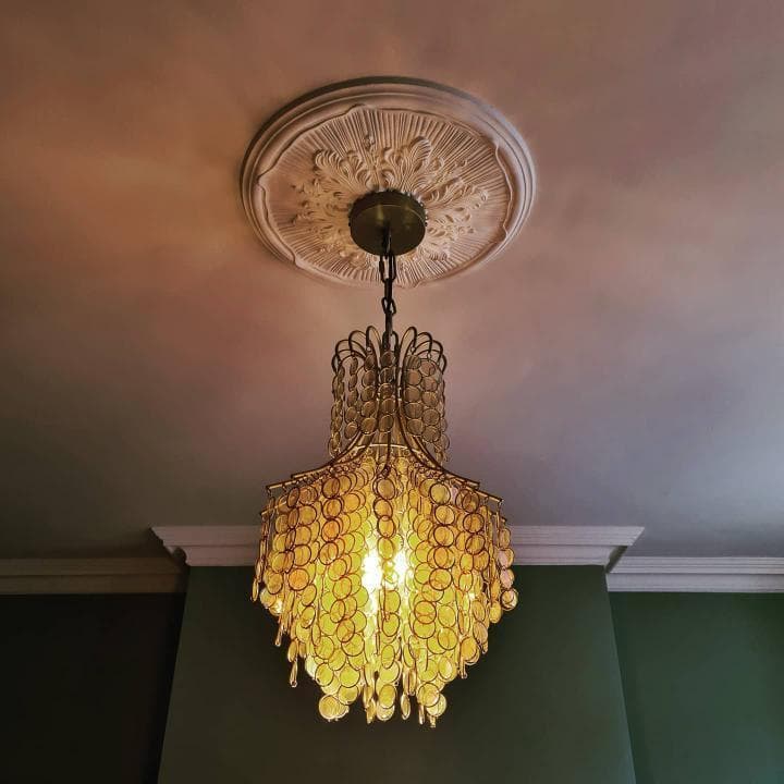 fitted acanthus plaster ceiling rose shown in green room 