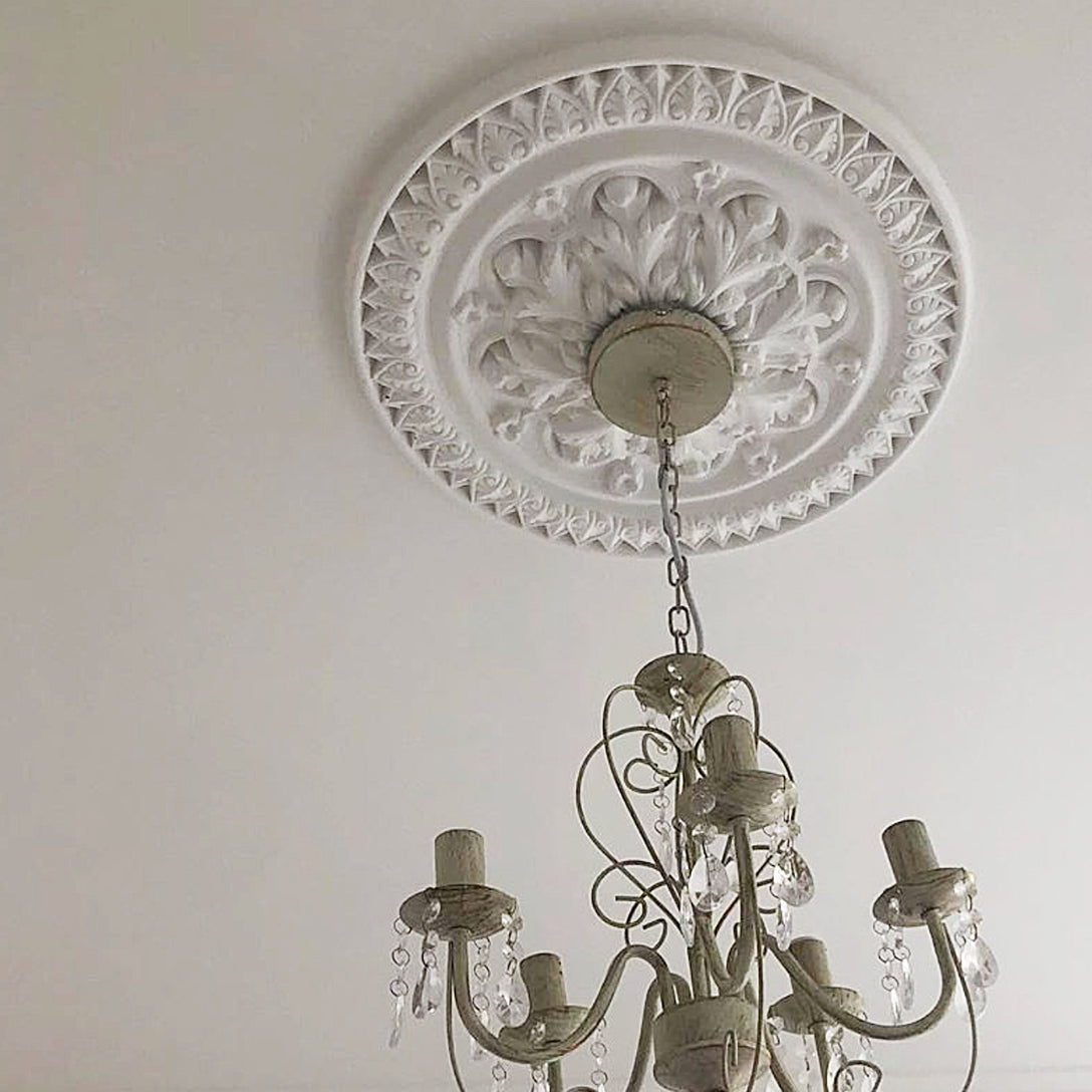 Ornate Victorian Plaster Ceiling Rose with chandelier