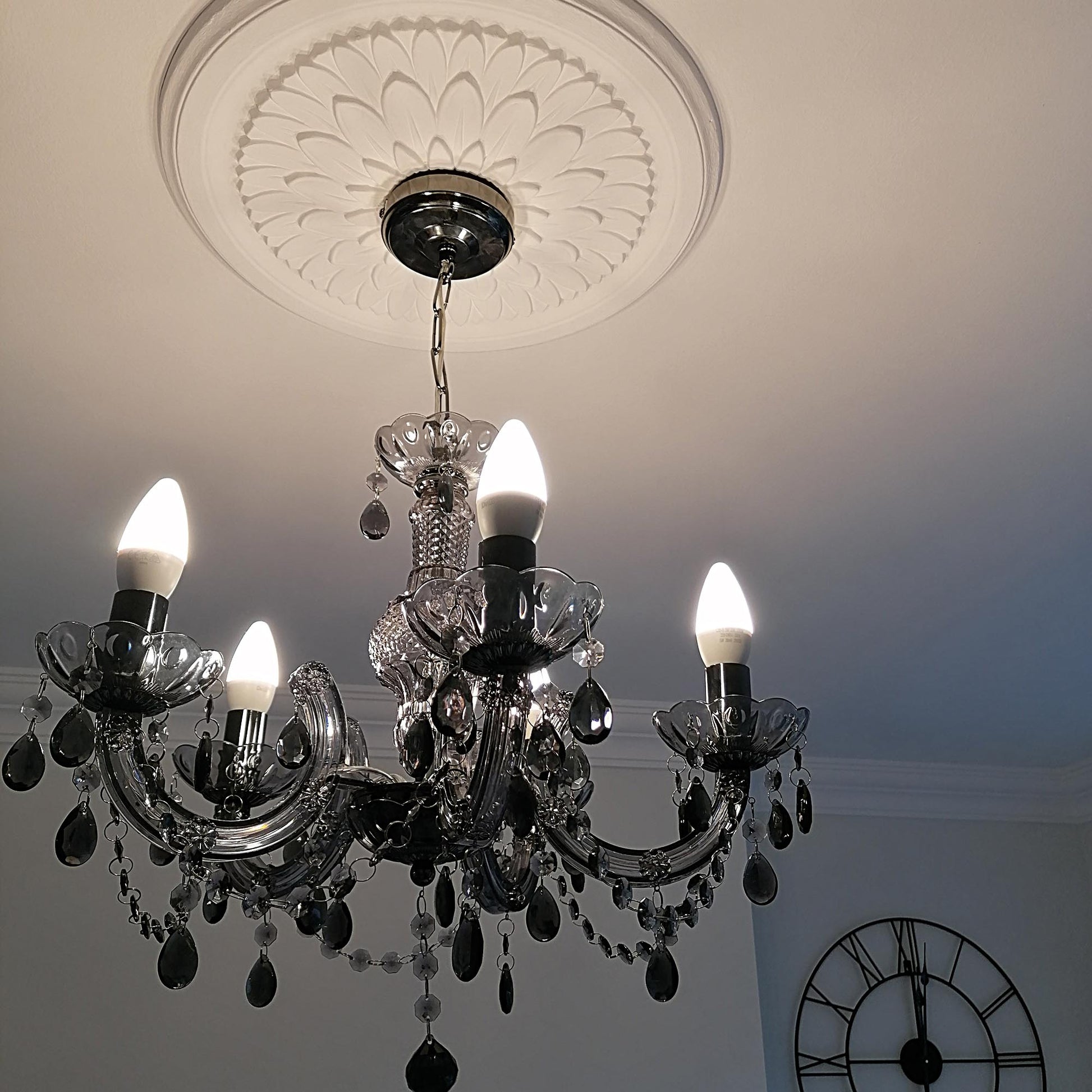 Victorian Floral Plaster Ceiling Rose with black light fitting