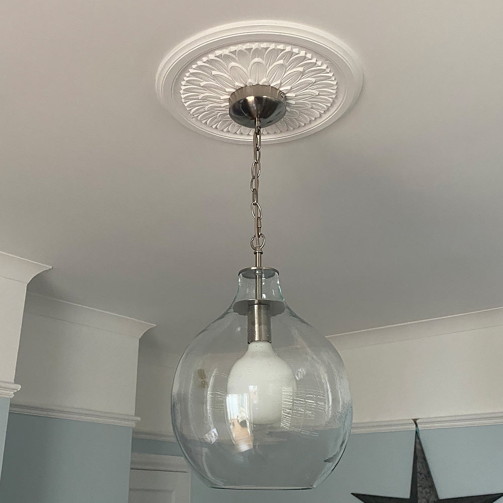 Victorian Floral Plaster Ceiling Rose with simplistic light fitting