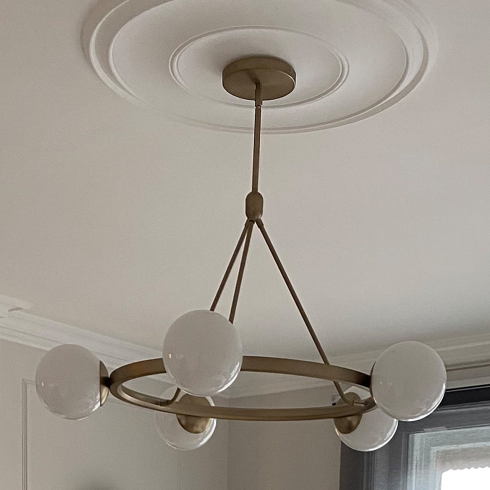 Plain Spun Plaster Ceiling Rose with modern light fitting