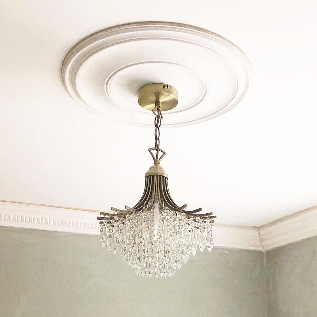 Plain Spun Plaster Ceiling Rose with chandelier