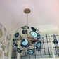 small Ceiling Rose shown with stained glass and chandelier - 340mm dia. 