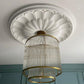 floral art deco plaster ceiling rose shown with tiered chandelier 680mm 