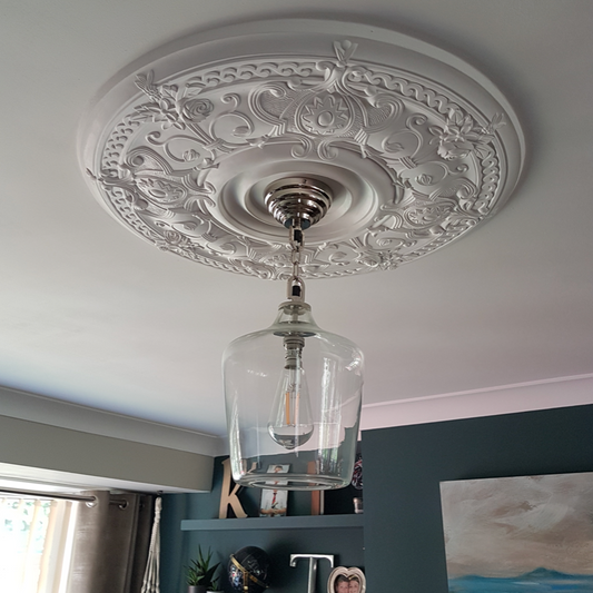 Ornate Victorian Plaster Ceiling Rose in furnished room