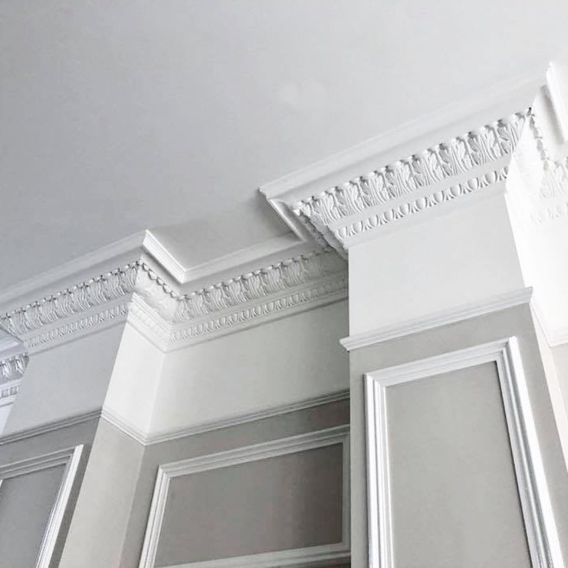 complex section of victorian Plaster Coving shown with picture rail and architrave 235mm Drop 