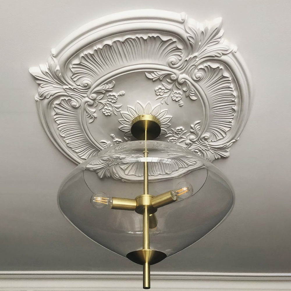 French Style Plaster Ceiling Rose with modern light fitting