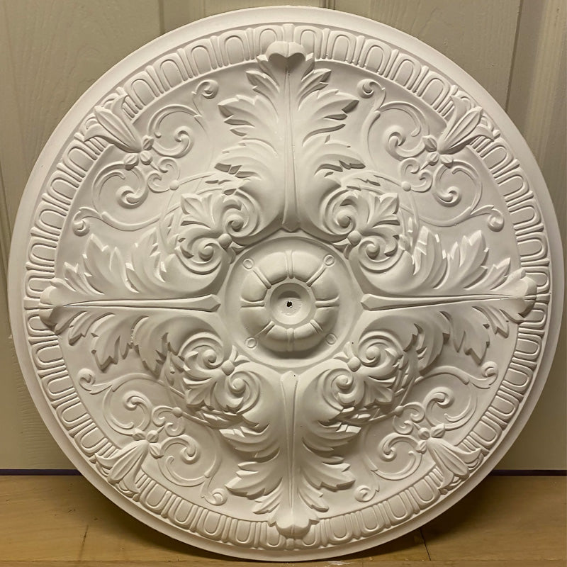 Victorian Acanthus Plaster Ceiling Rose in warm lighting, details displayed